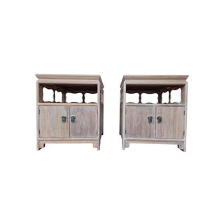 Mid 20th Century Pair of Cerused Walnut "Far East" Restored Nightstands/End Tables by Michael Taylor for Baker Furniture For Sale