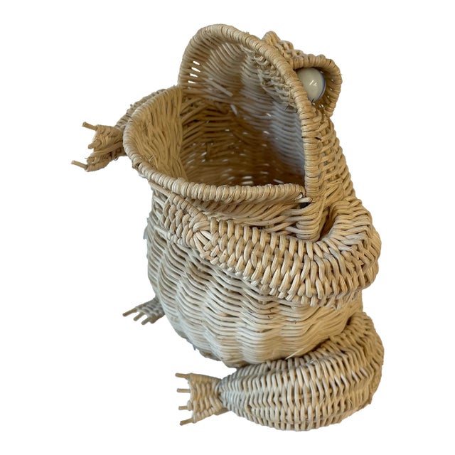 Vintage Wicker Frog Basket With Marble Eyes For Sale