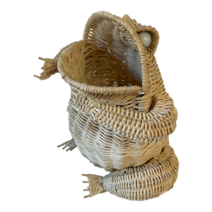 Vintage Wicker Frog Basket With Marble Eyes