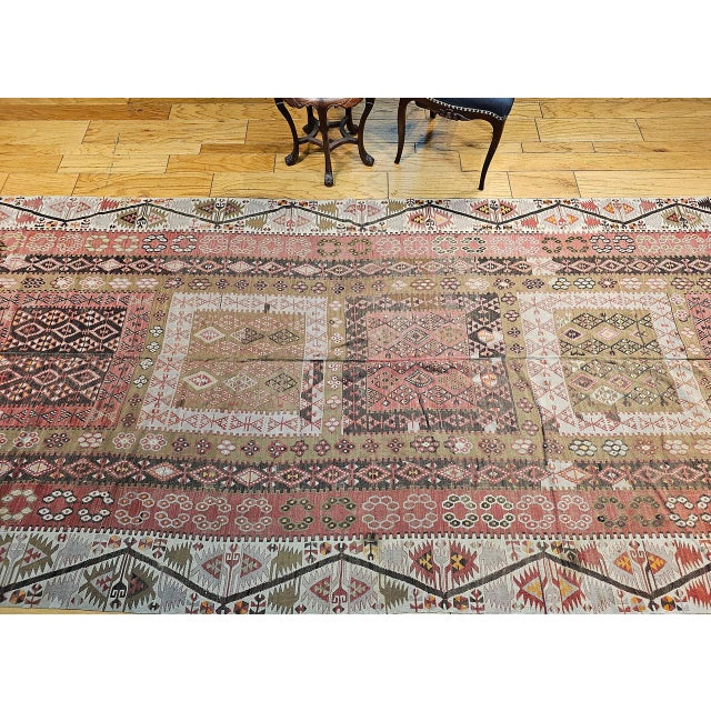 Vintage Anatolian Turkish Kilim Gallery Rug, Flat-Woven Geometric Pattern, Brick Red & Ivory, 6x14 For Sale - Image 4 of 15