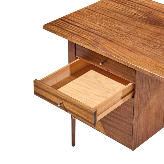 Paul McCobb for Calvin Mid Century Mahogany and Brass Desk For Sale In Chicago - Image 6 of 10