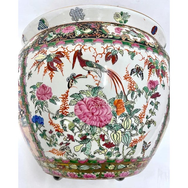 White Vintage Chinese Floral & Scenic Fishbowl W/Stand For Sale - Image 8 of 12