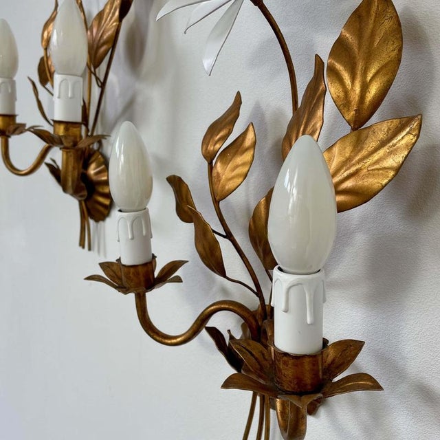 Gilt Floral Wall Lights attributed to Maison Bagues, France 1950s, Set of 2 For Sale - Image 12 of 18