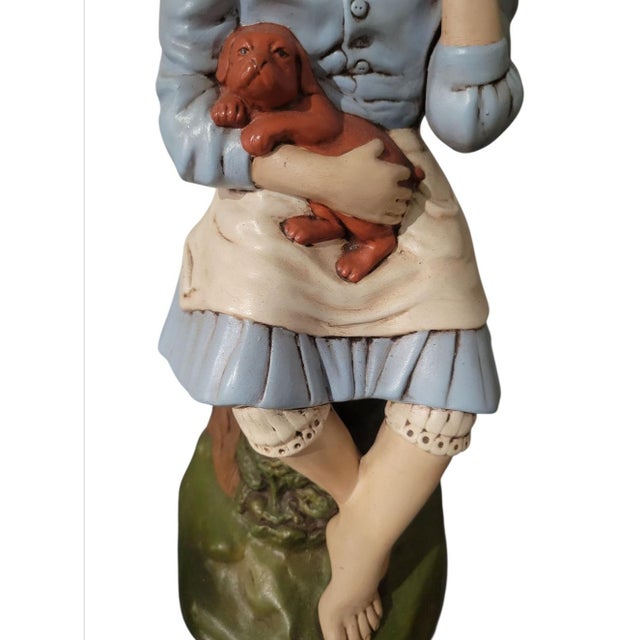 1970s 1970"s Vintage Ceramic Mid Century Modern Girl With Red Dog Table Lamp For Sale - Image 5 of 6