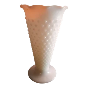 1980s Anchor Hocking Milk Glass Hobnail Ruffled Vase