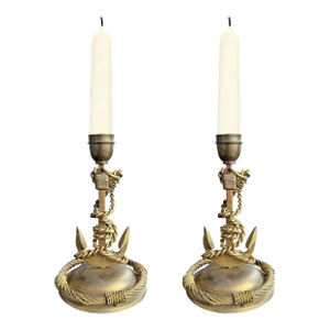 Pair of Vintage English Brass Anchor Candlesticks