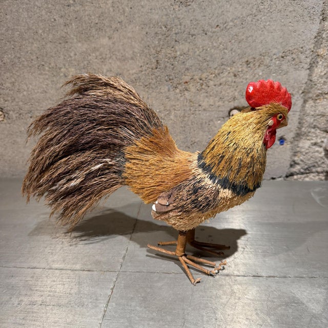 Rooster Figurine Handcrafted Straw October Hill French Country Farmhouse Decor For Sale - Image 4 of 8