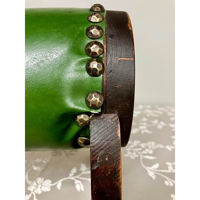 Antique Pegged-Joint Rolling Pin Gout Stool in Verdant Green Leatherette For Sale - Image 14 of 18