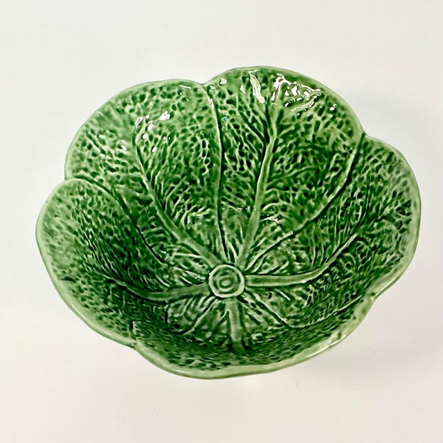 1980s Vintage Majolica Hollywood Regency Arts & Crafts Deep Cabbage Serving Bowl For Sale - Image 12 of 14