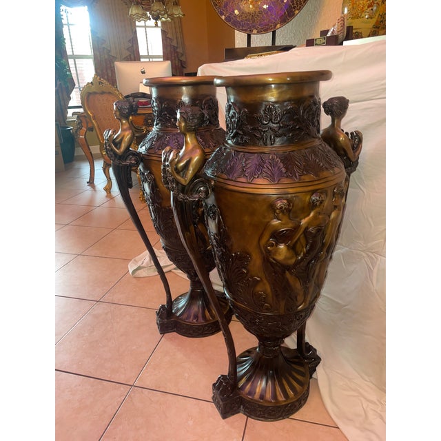 Late 19th Century Huge Pair of French 19th Century Neoclassical Urns Solid Bronze For Sale - Image 5 of 12