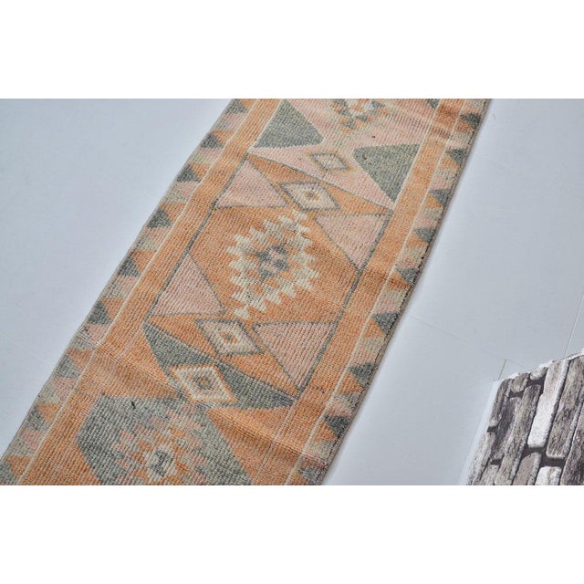 Apricot 1960s Oushak Handknotted Floral Hallway Runner For Sale - Image 8 of 9