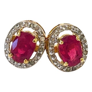 Bochic "Orient" Diamond & Ruby Stud Earrings Set In 18K Gold & Silver For Sale