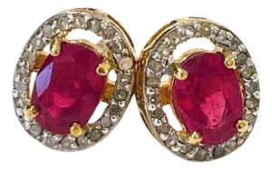 Bochic "Orient" Diamond & Ruby Stud Earrings Set In 18K Gold & Silver