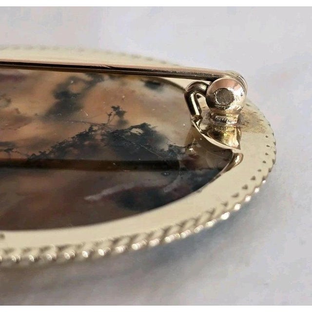 Vintage 9ct Yellow Gold Moss Agate Brooch, Sheffield, 1989 For Sale - Image 13 of 18