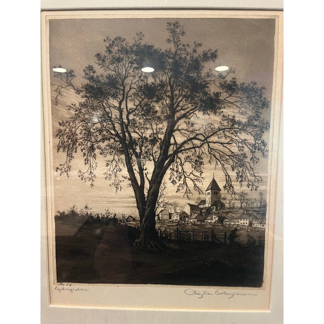 Vintage Etching Print "Egenberg" by Norweigan Artist Christian Christensen. Print number 24. This piece features a...