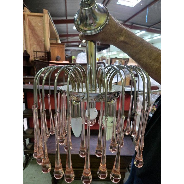 Cascading Chandelier with Pink Murano Glass Drops from Paolo Venini For Sale - Image 3 of 5