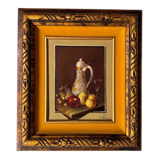 70's Vintage Still Life Oil on Canvas Painting by S. Pierre C. For Sale