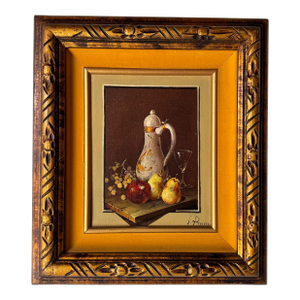 70's Vintage Still Life Oil on Canvas Painting by S. Pierre C.