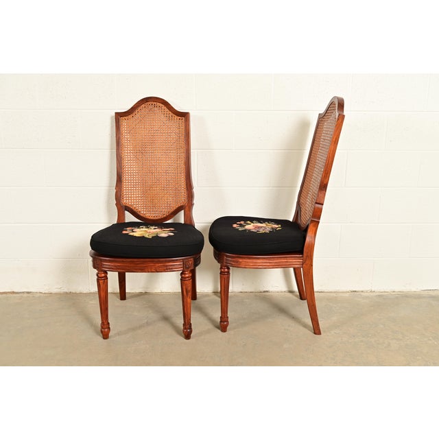 Karges Style French Regency Louis XVI Carved Solid Teak and Cane Back Dining Chairs, Set of Six For Sale - Image 12 of 14