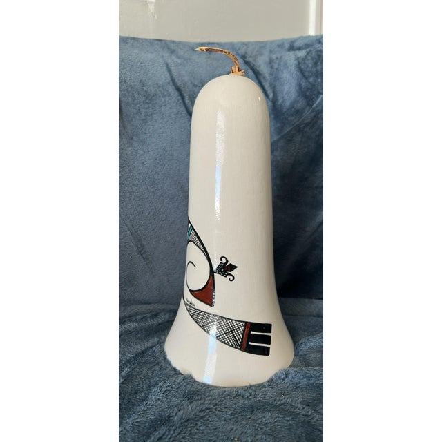 Vintage Sandien Signed Hopi Ceramic Tower Bell 13" - Large Abstract Owl Motif For Sale - Image 4 of 12
