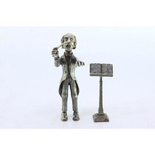 Metal Silver Conductor Figure with Baton and Staff For Sale - Image 7 of 8