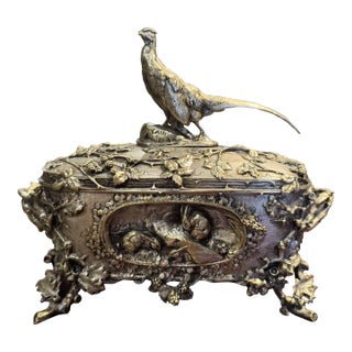 19th Century French Silvered Bronze Hunting Casket Signed Auguste Cain For Sale