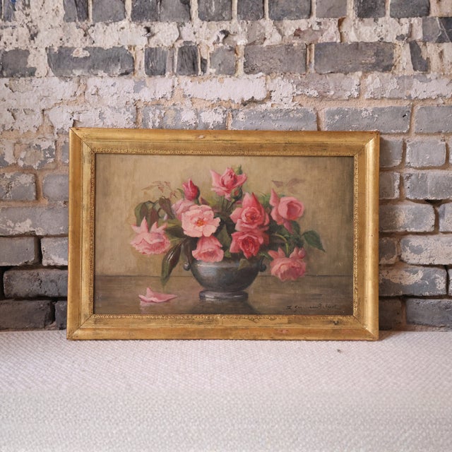 Add timeless floral elegance to your space with this 19th century French rose painting on canvas, a beautifully composed...