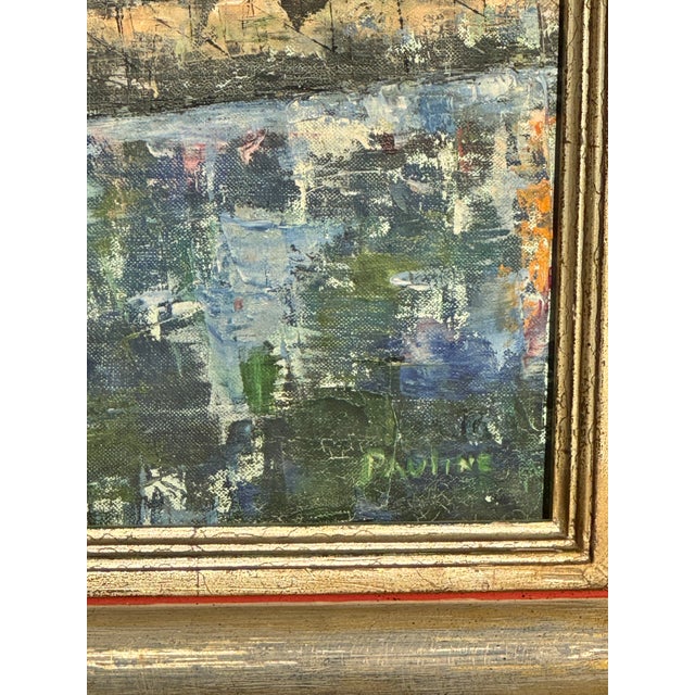 Mid-Century Modern Large Mid-Century Modern Impasto Expressionist Harbor Boats Painting, Signed Oil For Sale - Image 3 of 7