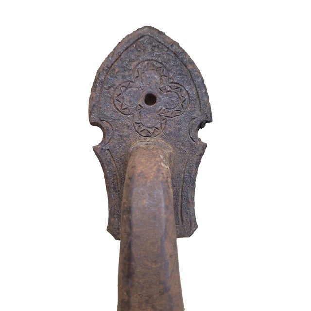 Gothic Antique Gothic Revival Cast Iron Church Door Handle W/ Inri Cross — c.1880s For Sale - Image 3 of 8