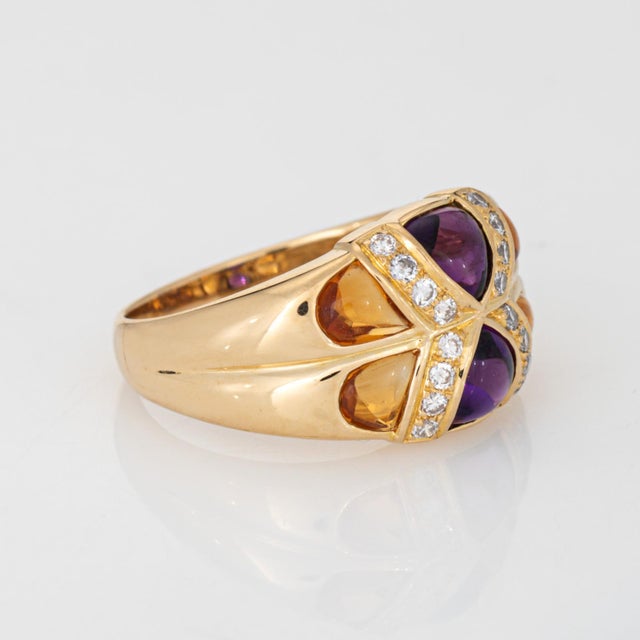 Modern 80s Portuguese Ring Amethyst Citrine Diamond 19k Yellow Gold Sz 6.5 Fine Jewelry For Sale - Image 3 of 7