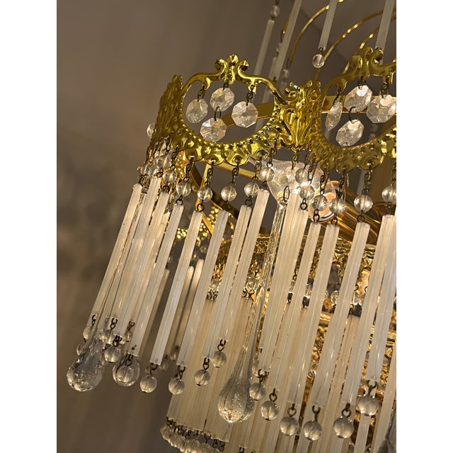 Italian Opaline Rod Chandelier, 1980s, in Very Good conditions. Designed 1980 to 1989 Up to 250V (Europe/UK Standard).The...