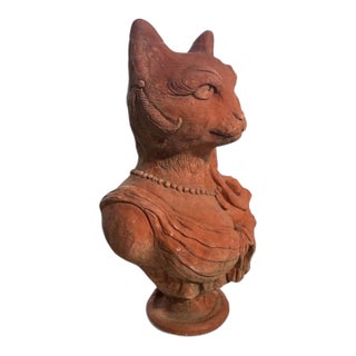 Vintage Anthropomorphic Cat Terracotta Bust For Sale