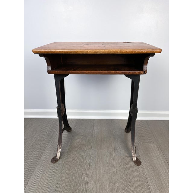 Vintage Heywood Wakefield Eclipse Wood & Cast Iron School Desk and