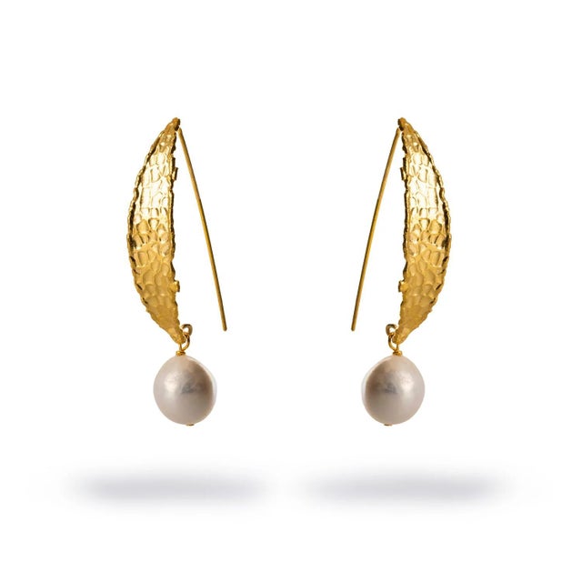 Brass Chunky Gold Hook Baroque Pearl Drop Earrings, A Pair For Sale - Image 8 of 8