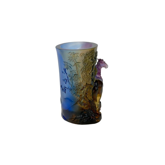 Abstract Crystal Glass Horse Theme Oval Brush Pot Vase Shape Mix Color Art Figure For Sale - Image 3 of 12
