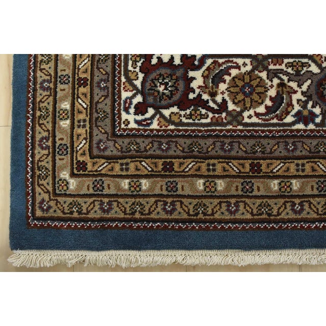 Tabriz Mahi Rug 9′ X 9’1” Blue Wool Traditional Hand-Knotted Oriental Carpet For Sale - Image 12 of 15