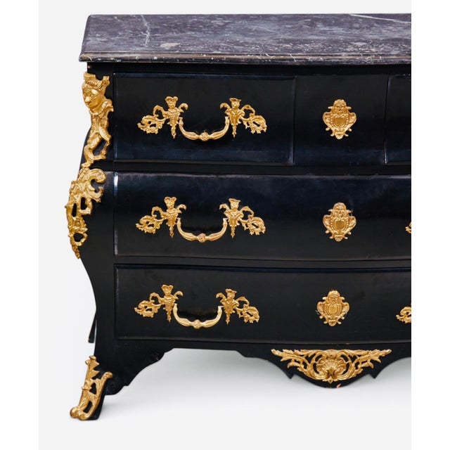 Late 19th Century 19th Century French Louis XV Ebonized Gilt-Bronze Mounted Bombé Marble-Top Chest For Sale - Image 5 of 7