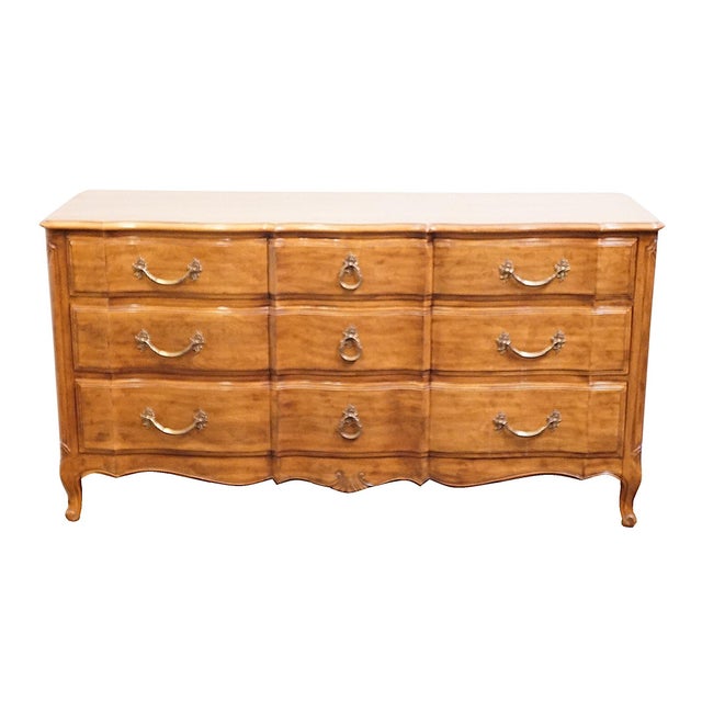 French Provincial Davis Cabinet Co. Solid Walnut Country French Provincial 64" Triple Dresser 1702 - Fleming Finish For Sale - Image 3 of 15