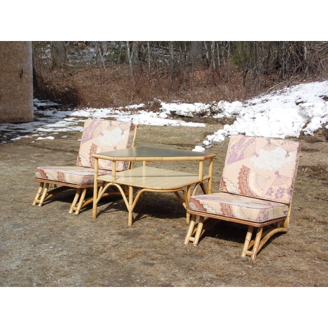 Mid Century Modern Rattan Bamboo Corner Table Slipper Lounge