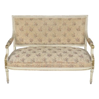 1930's French Louis XVI Style Antique Parcel Gilt Settee For Sale