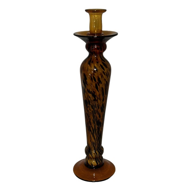 Tall Italian Art Glass Candlestick in the style of Murano, 1970s For Sale