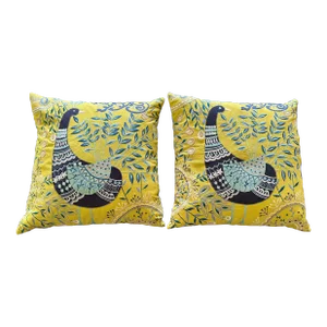 Pair of Aviva Stanoff NY Embroidered Peacock Pillows