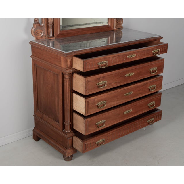 Italian Walnut Marble Top Dresser and Mirror For Sale - Image 4 of 8