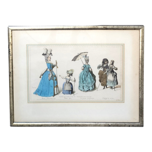 Framed “Dames De Paris” Lithograph – Mid-Century Reproduction of 18th-Century Fashion Illustration 23.5″ W × 18″ H × 0.5″ D