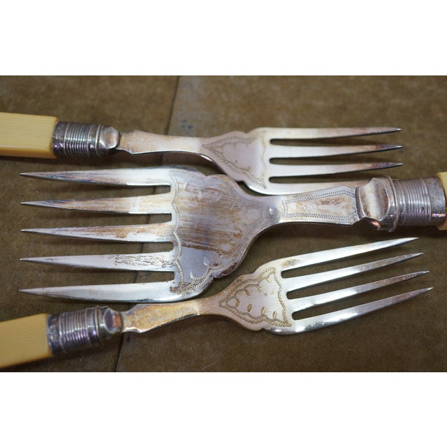 Antique Victorian Silverplate Celluloid Fork Knife Fish Serving Set With Box - 27 pcs For Sale - Image 15 of 18