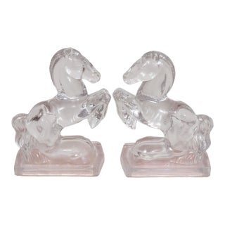 L E Smith Glass Horse Bookends, a Pair For Sale