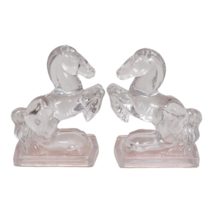 L E Smith Glass Horse Bookends, a Pair