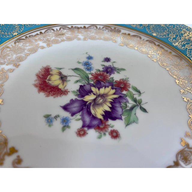 Vintage 1930s Rosenthal Germany Turquoise & Gold Encrusted Porcelain Dinner Plate For Sale In Dallas - Image 6 of 7