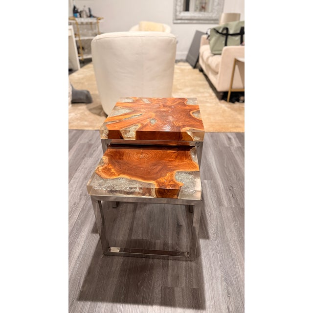 Modern Luxury Live-Edge Wood & Crystal Resin Side Tables | Custom Handcrafted For Sale - Image 3 of 5