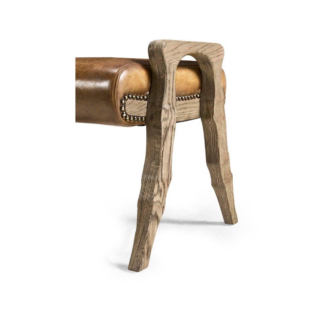 Wood Rustic Western Leather Upholstered Footstool For Sale - Image 7 of 7